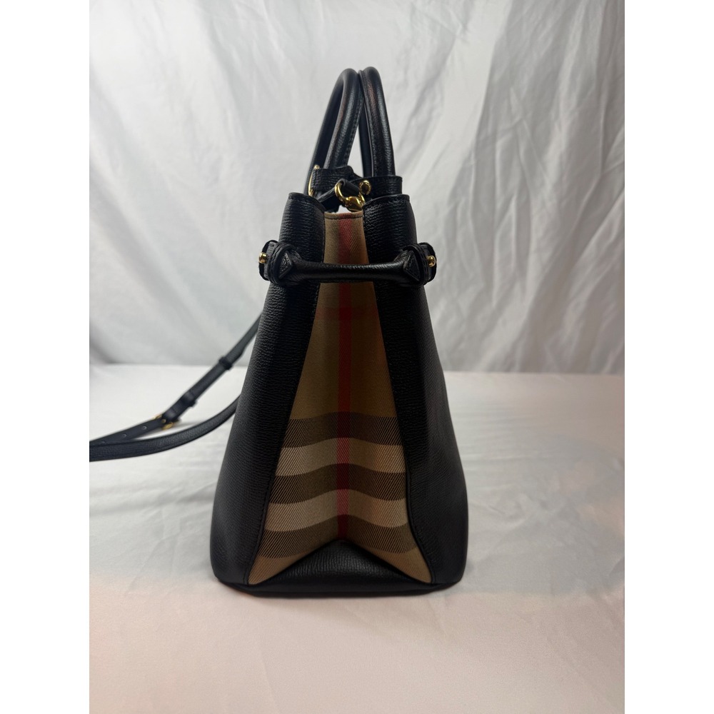 Burberry Banner Small Black Leather Tote Satchel Bag Authenticated Italy #mc - Picture 9 of 16